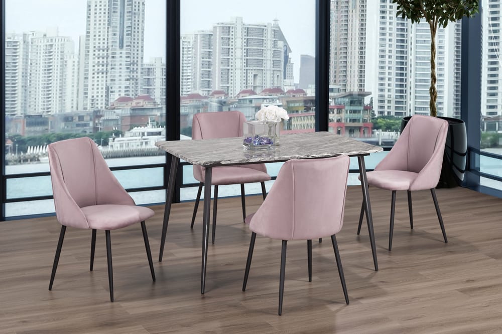 Faux Marble Dining Table With 4 Chairs Pink 3206/212