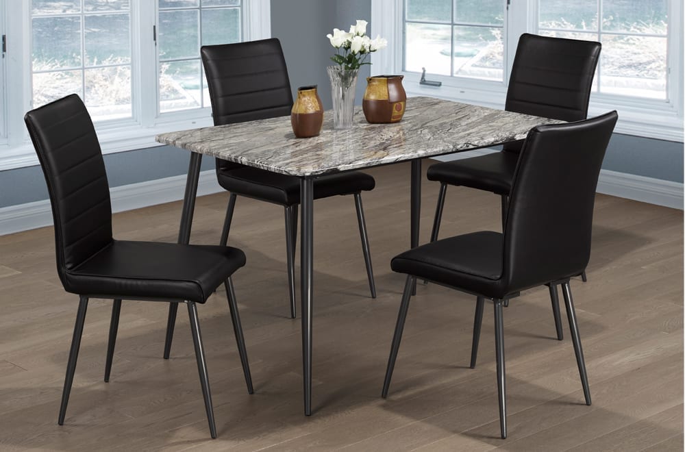 Faux Marble Dining Table With 4 Black Chairs T 3206