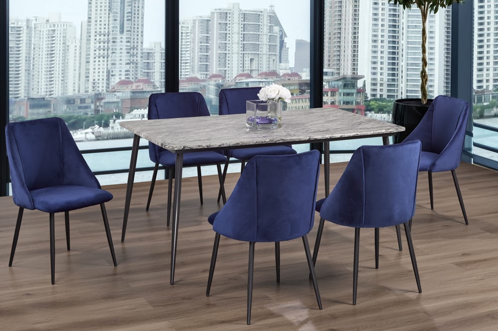 Faux Marble Dining Table With 6 Chairs Blue 3207/212