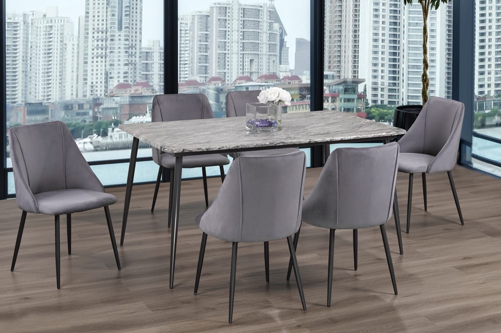 Faux Marble Dining Table With 6 Chairs Grey 3207/212