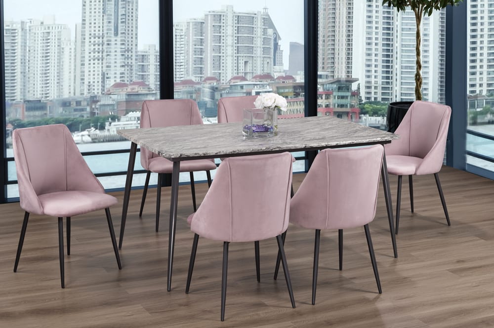 Faux Marble Dining Table With 6 Chairs Pink 3207/212