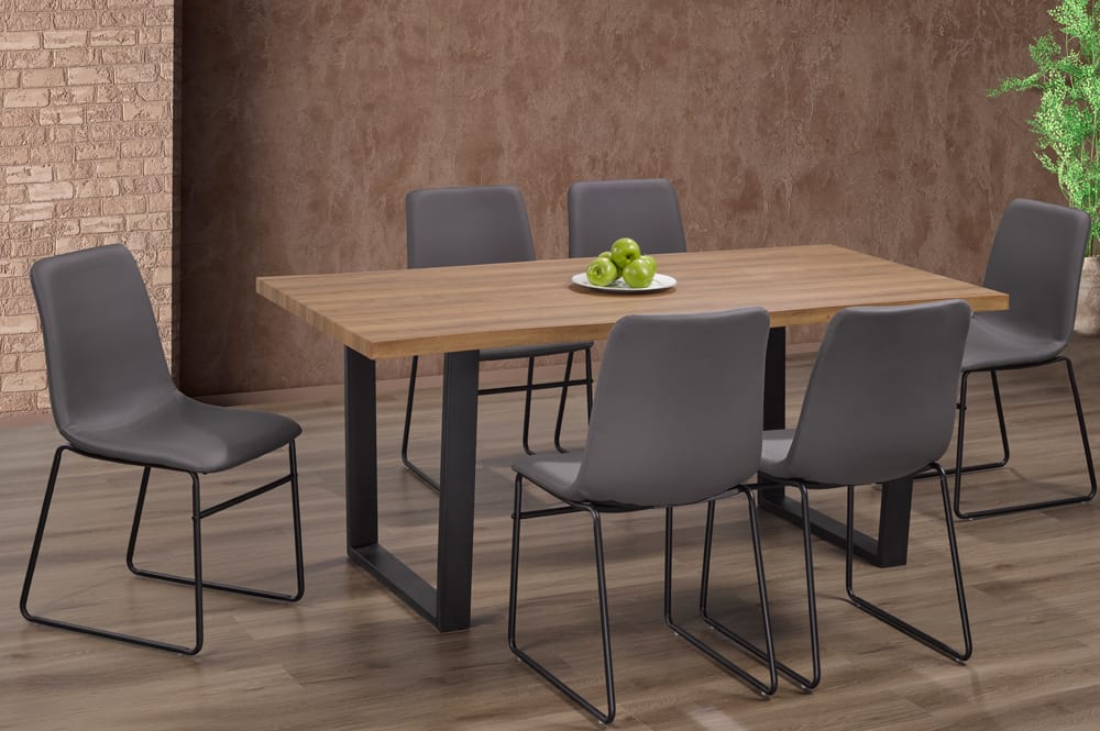 Rectangular Dining Set With Bonded Leather Chair Grey 3350/211