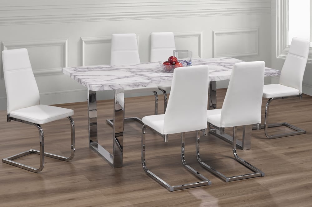 Faux Marble Dining Table With 6 Chairs Grey 3355/210