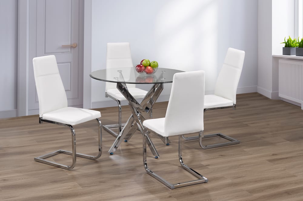 Round Glass Dining Set White T3460 / T210