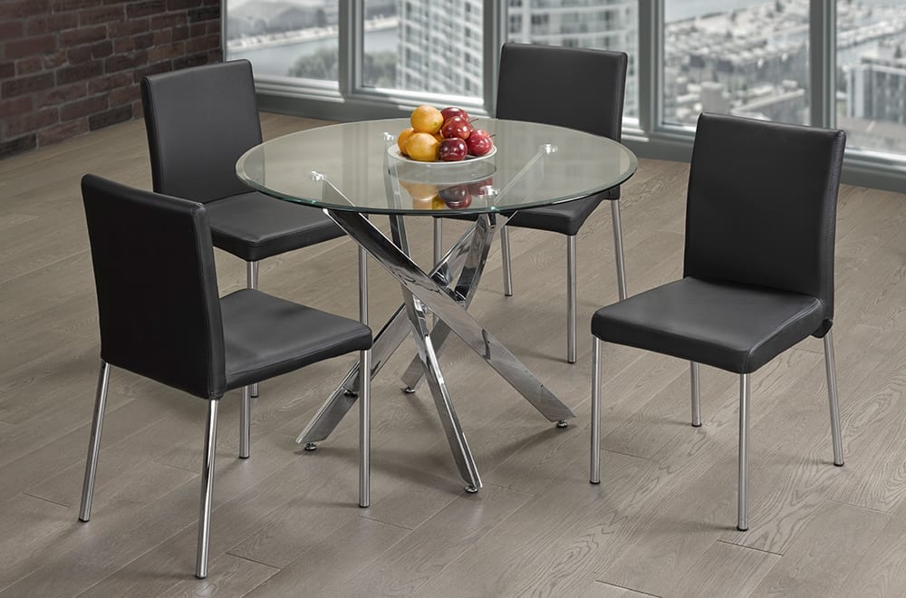 Round Glass Dining Set With Black Chair T 3460 / T 3401