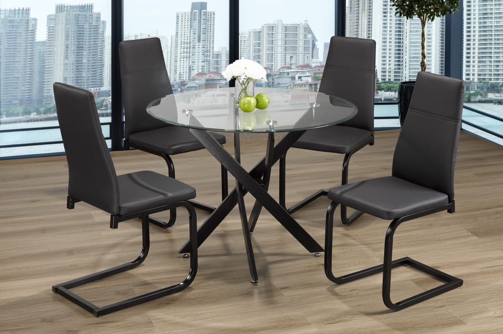 Round Glass Dining Table With 4 Chairs Black T3461 / T210