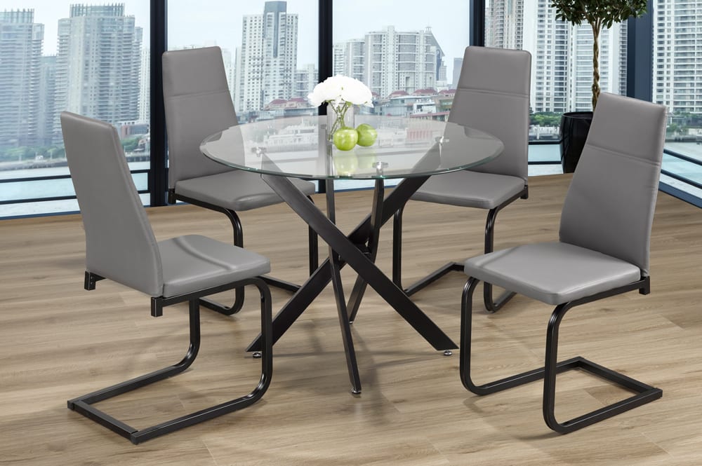 Round Glass Dining Table With 4 Chairs Grey T3461 / T210