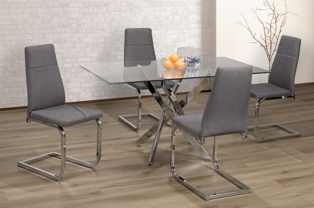 Glass Dining Set With Linen Fabric Chairs Grey T 3465 / T210
