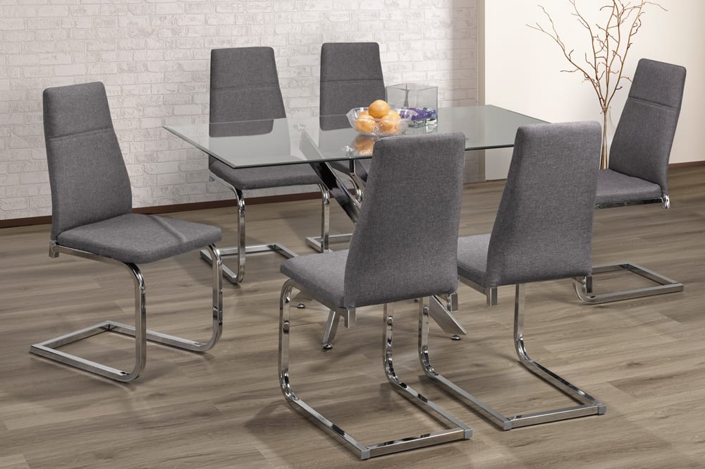 Glass Dining Set With Linen Fabric Chairs Grey T 3465 / T210