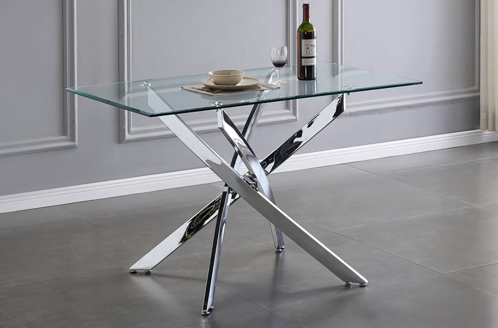 Glass Dining Table With Chrome Metal Legs T 3465