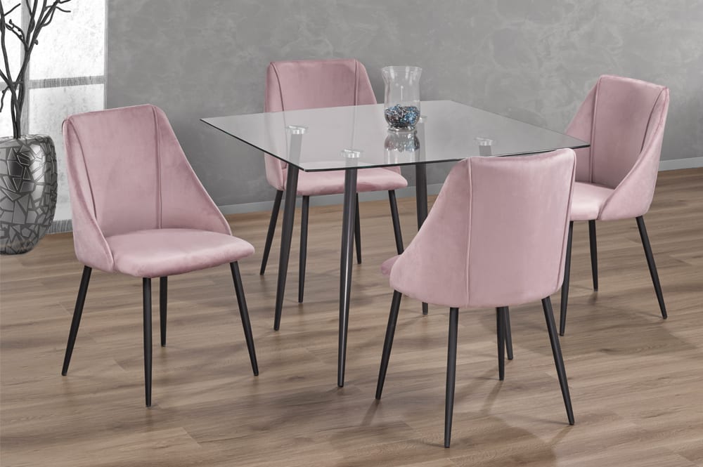Tempered Glass Dining Table With 4 Pink Chairs T3476 / T212