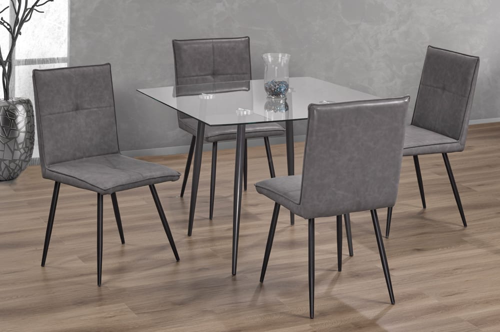 Tempered Glass Dining Table With 4 Grey Chairs T3476 / T282