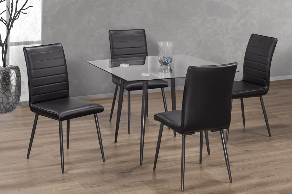 Tempered Glass Dining Table With 4 Black Chairs T3476 / T3206
