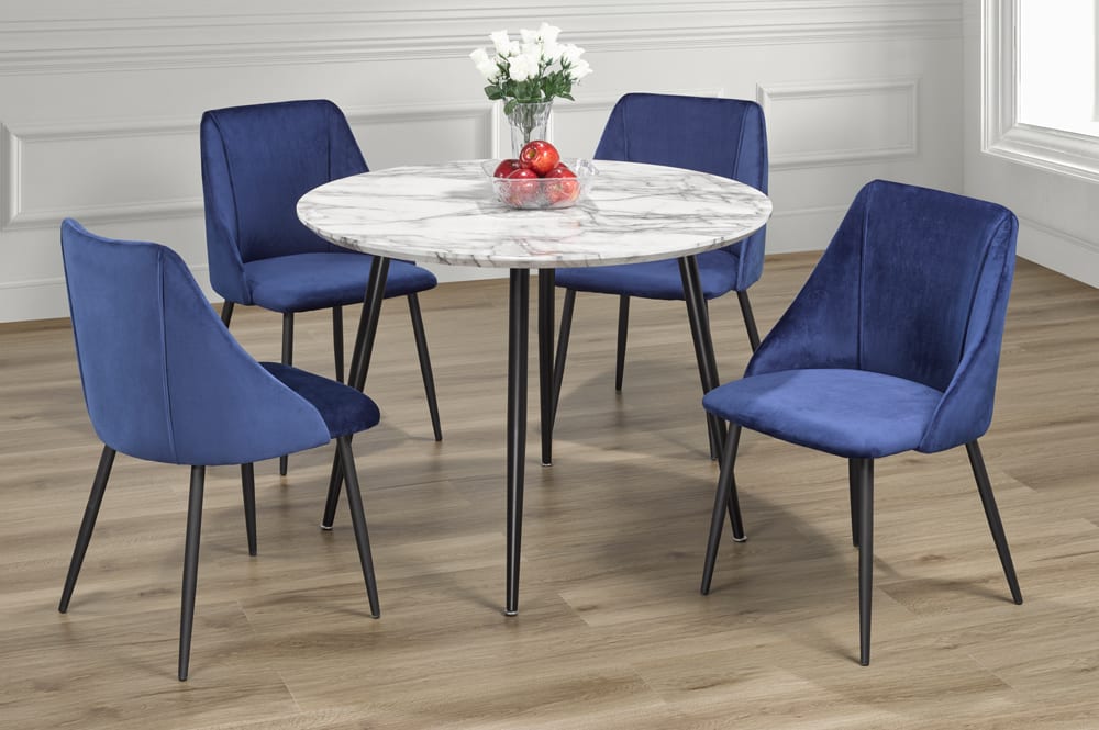 Faux Marble Round Dining Table With 4 Chairs Blue 3485/212