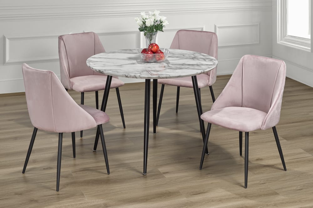Faux Marble Round Dining Table With 4 Chairs Pink 3485/212