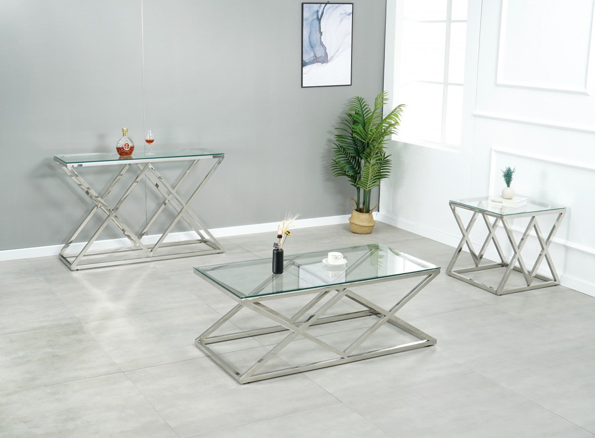 Unique Glass Coffee Table Chrome STC-007-A