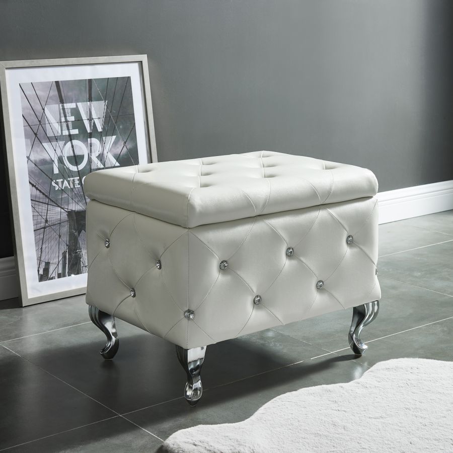 Monique Square Storage Ottoman in White 402-130SM-WT
