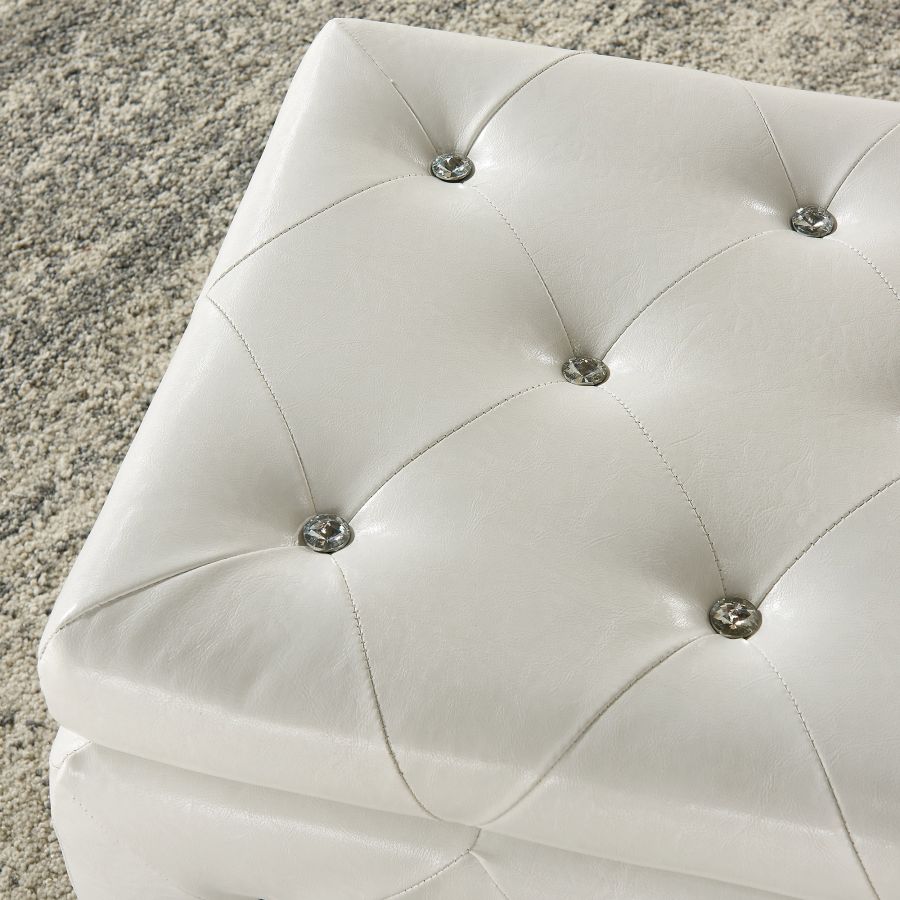 Monique Rectangular Storage Ottoman in White and Chrome 402-130WT