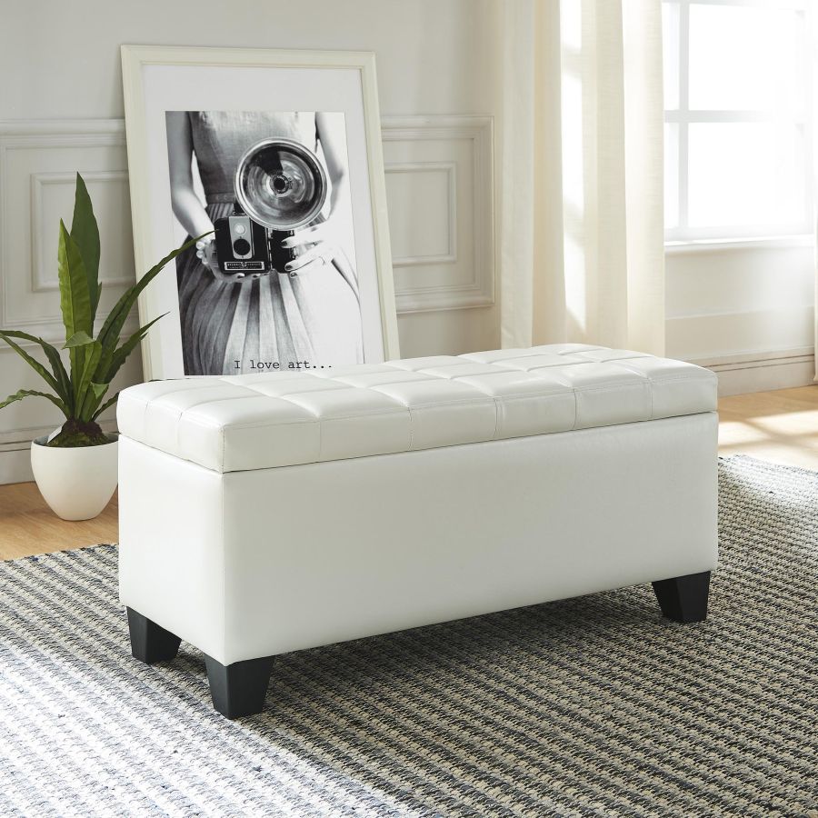 Winston Rectangular Storage Ottoman in White 402-257WT