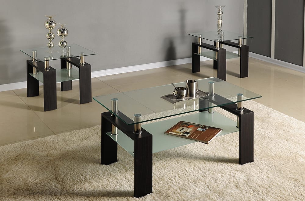 T5001 3 piece coffee table glass top rectangular