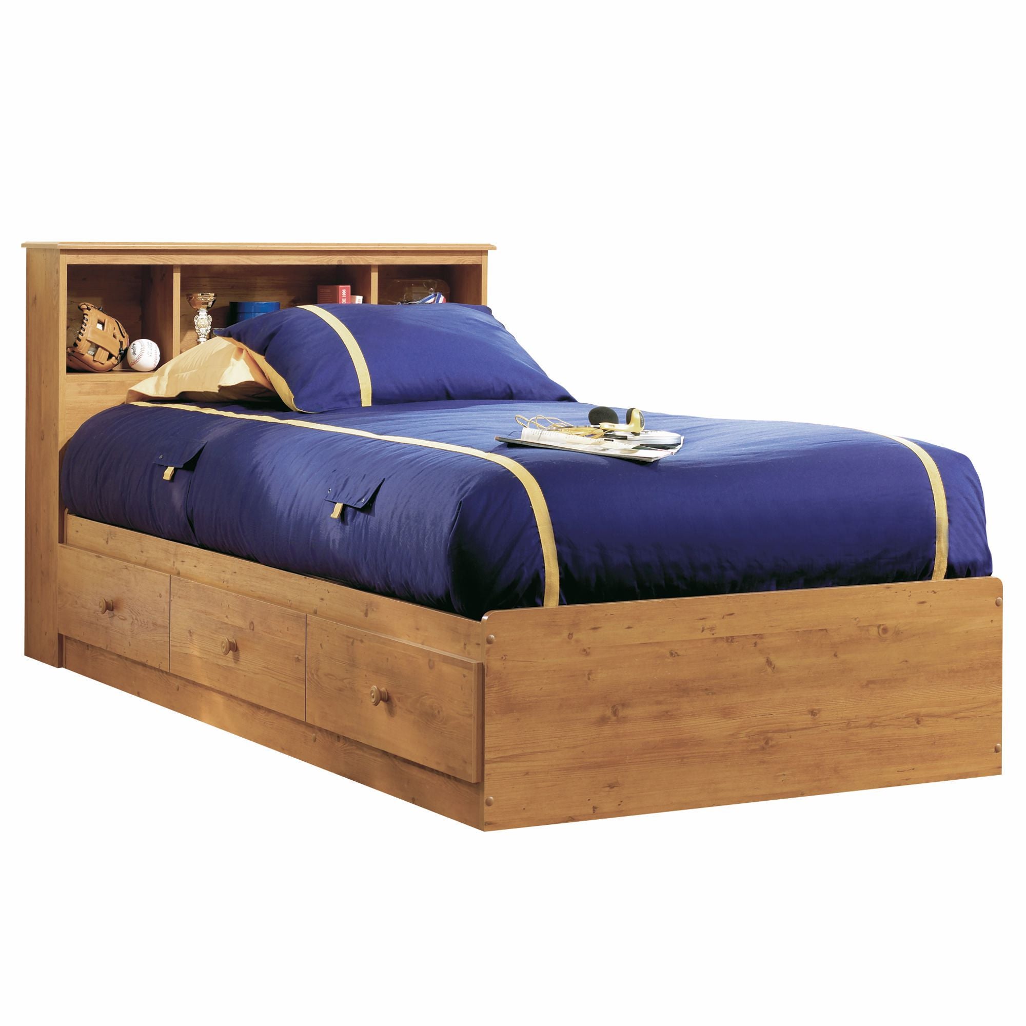 Single Bed with Bookcase Headboard - Pine Oak #5000
