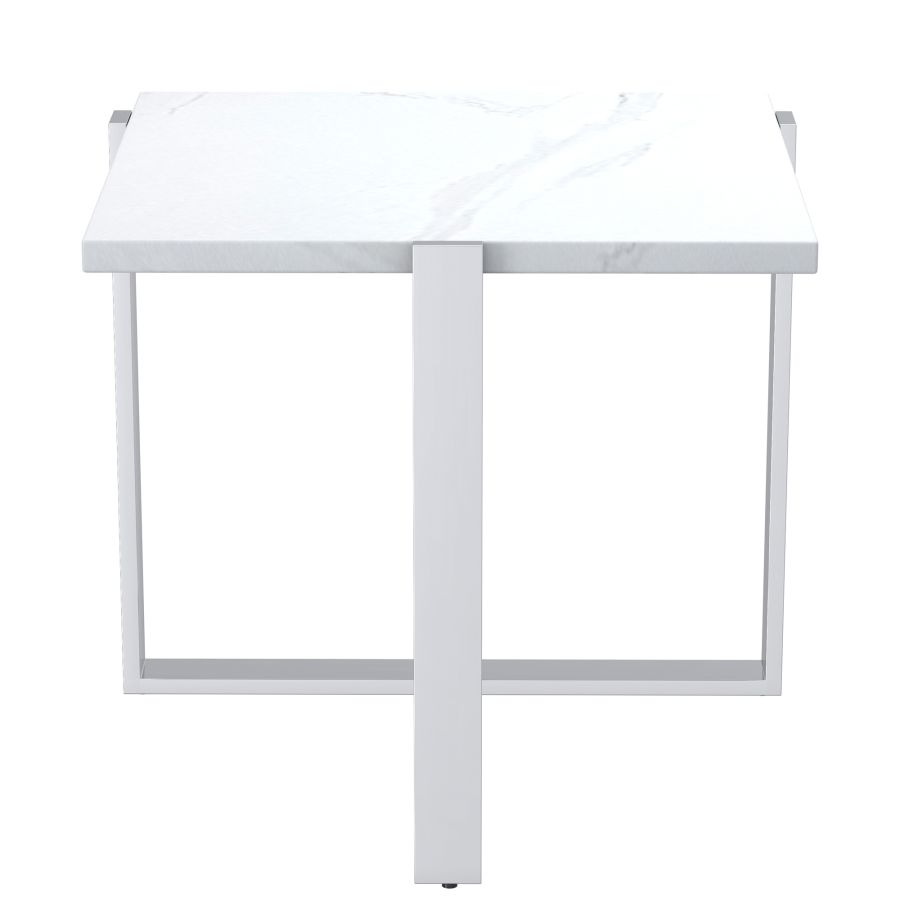 Veno Accent Table in White and Silver 501-624WT_CH
