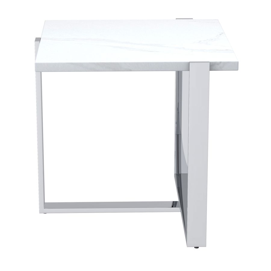 Veno Accent Table in White and Silver 501-624WT_CH