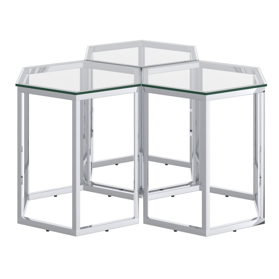 Fleur 3pc Accent Table Set in Silver 501-635CH-3