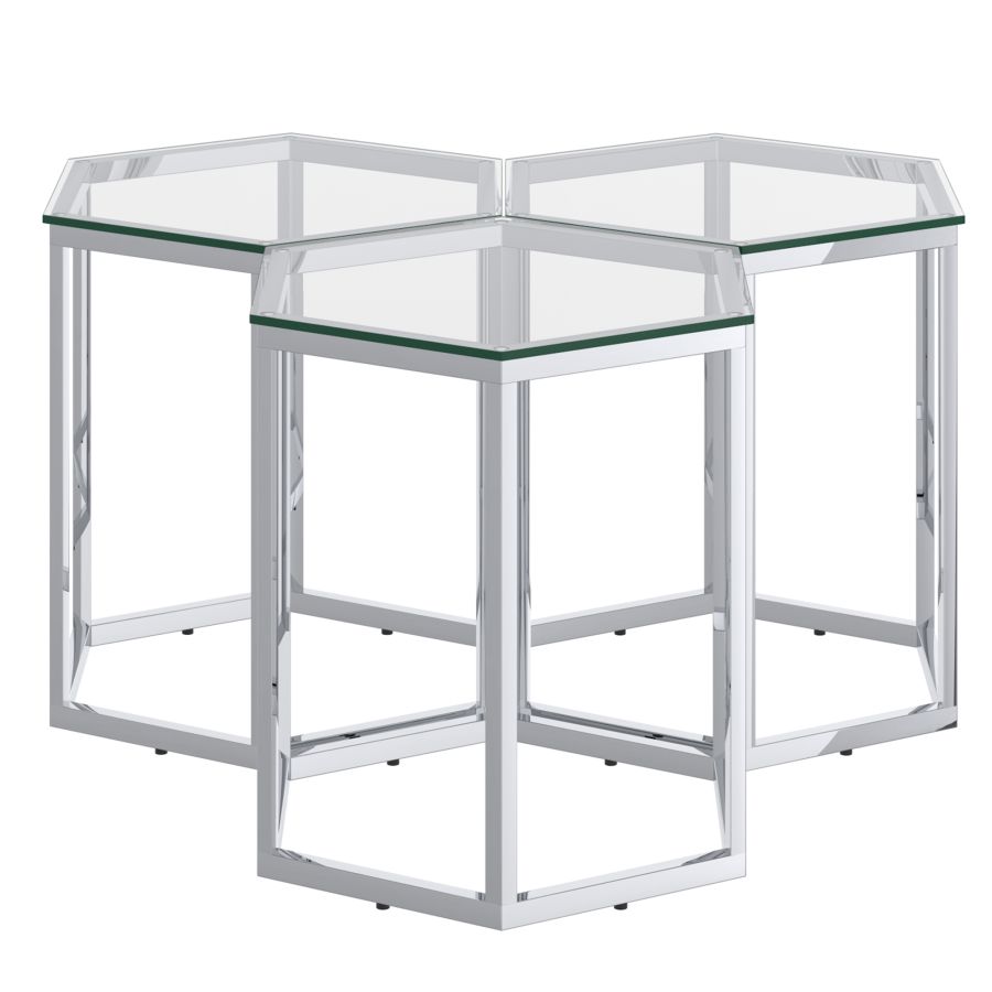 Fleur 3pc Accent Table Set in Silver 501-635CH-3