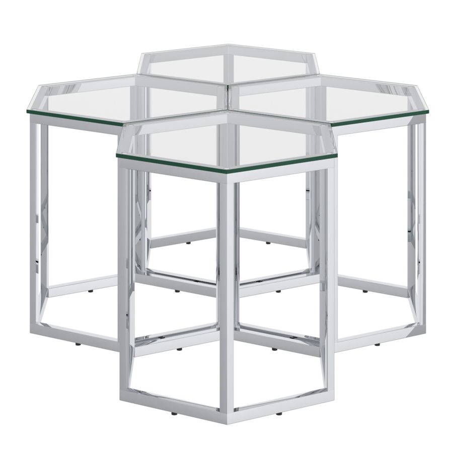 Fleur 4pc Accent Table Set in Silver 501-635CH-4