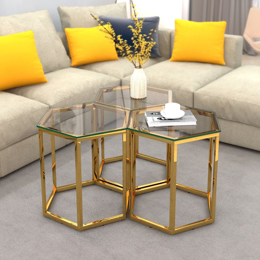 Fleur 3pc Accent Table Set in Gold 501-635GL-3