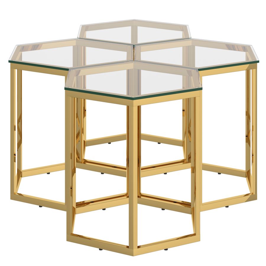 Fleur 4pc Accent Table Set in Gold 501-635GL-4