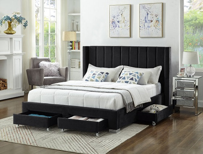 Black Velvet Fabric Wing Bed with 5313