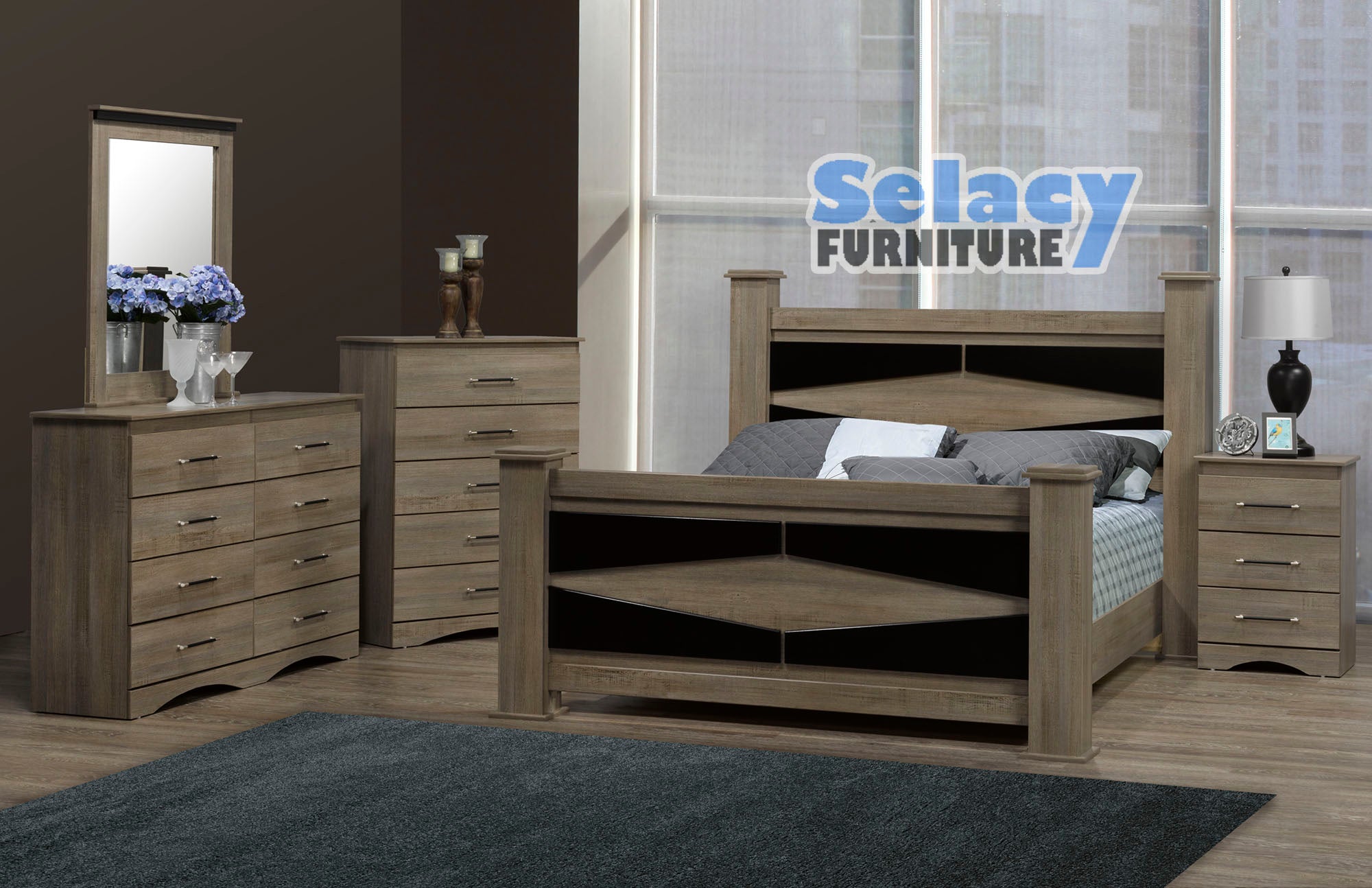 Canadian-Made 6 Pcs Poster Bedroom Set in Brown 5501
