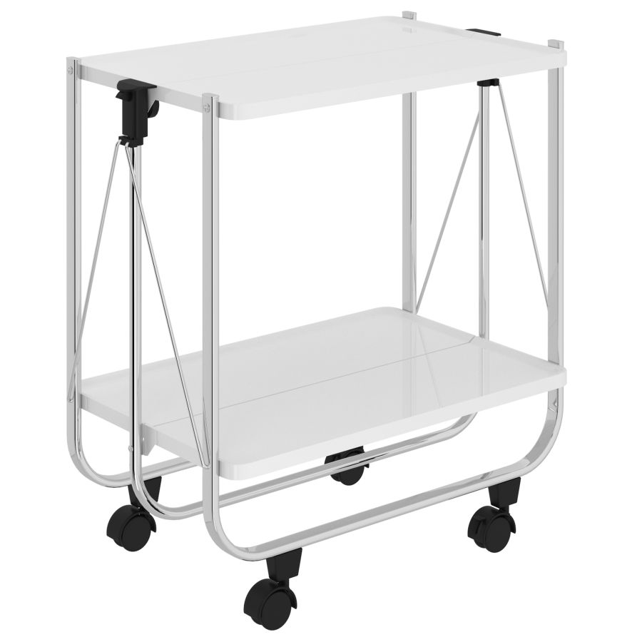 Sumi 2-tier Folding Bar Cart in White and Chrome
