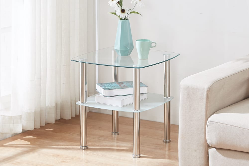 Glass End Table With Steel Legs T 5610