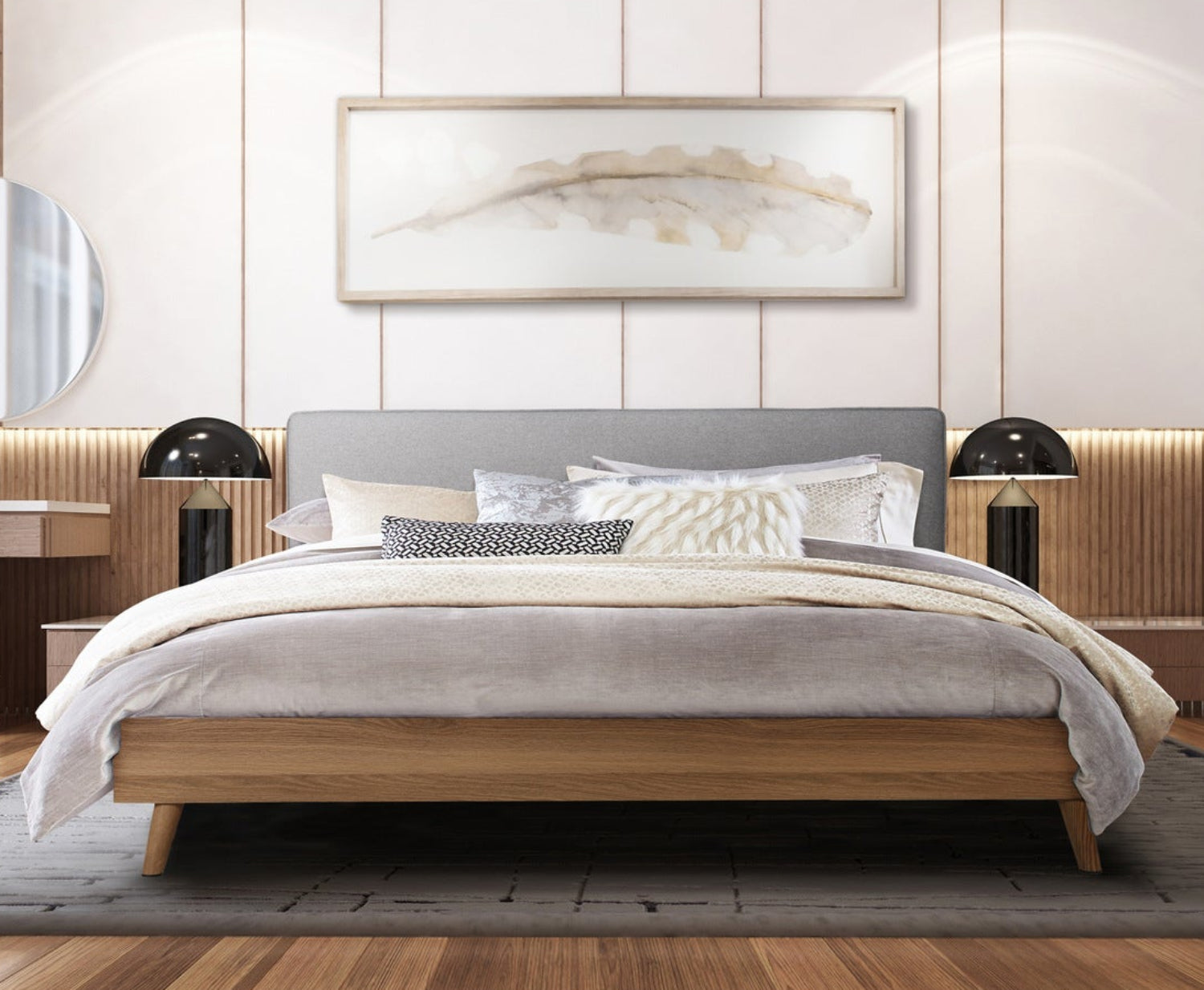 Cassyy‥* Cassidy Grey Bed with Wooden Frame 5890GY