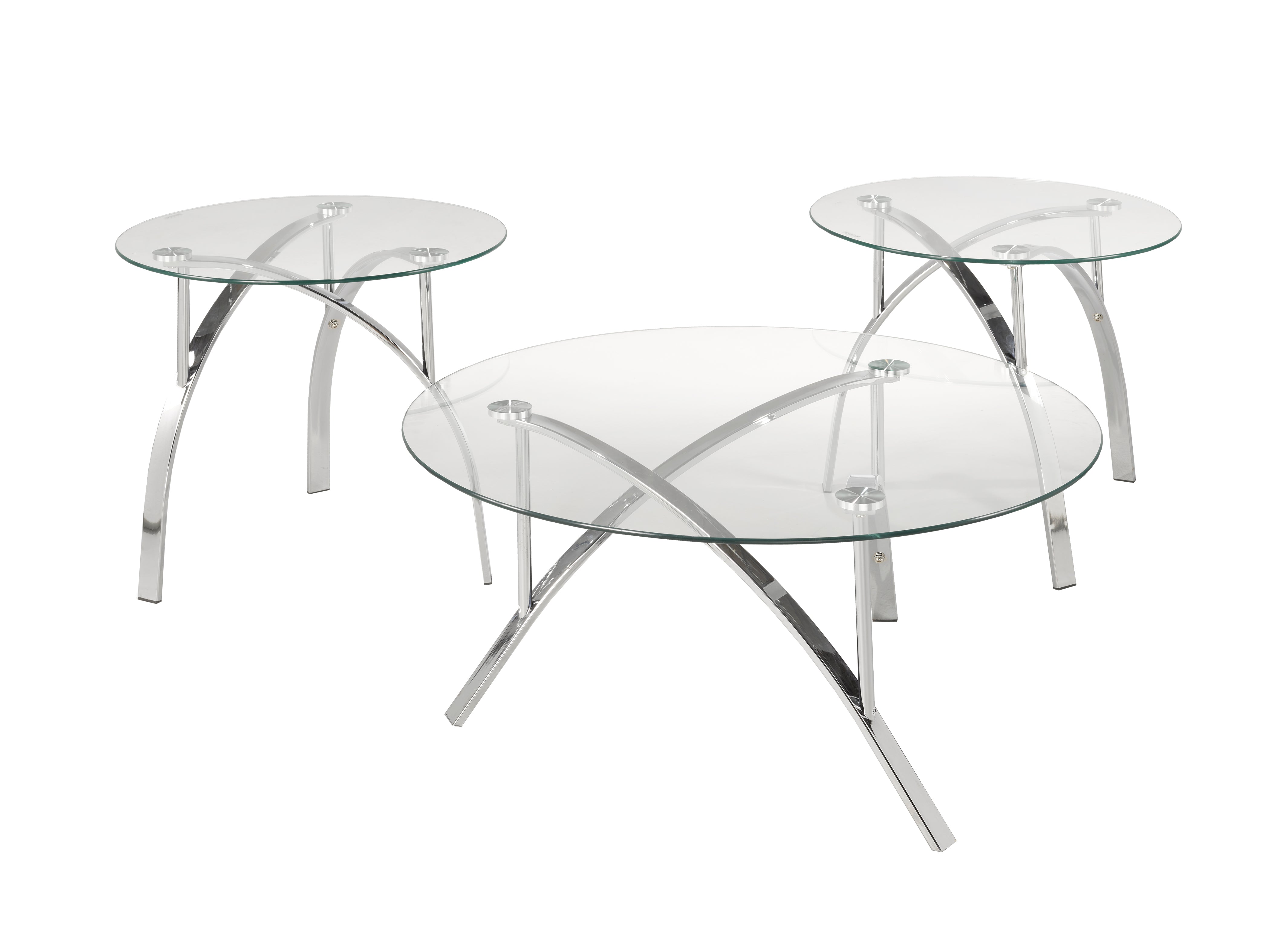 Round Glass Coffee Table With 2 End Tables Silver 1019-13