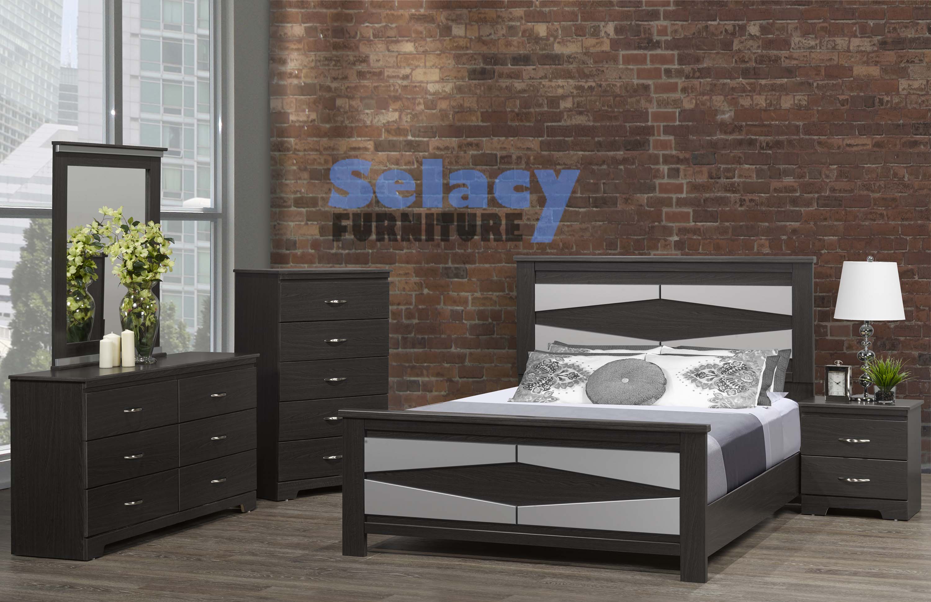 Two tone 6 PC Bedroom Set Tuxedo & Silver 6600