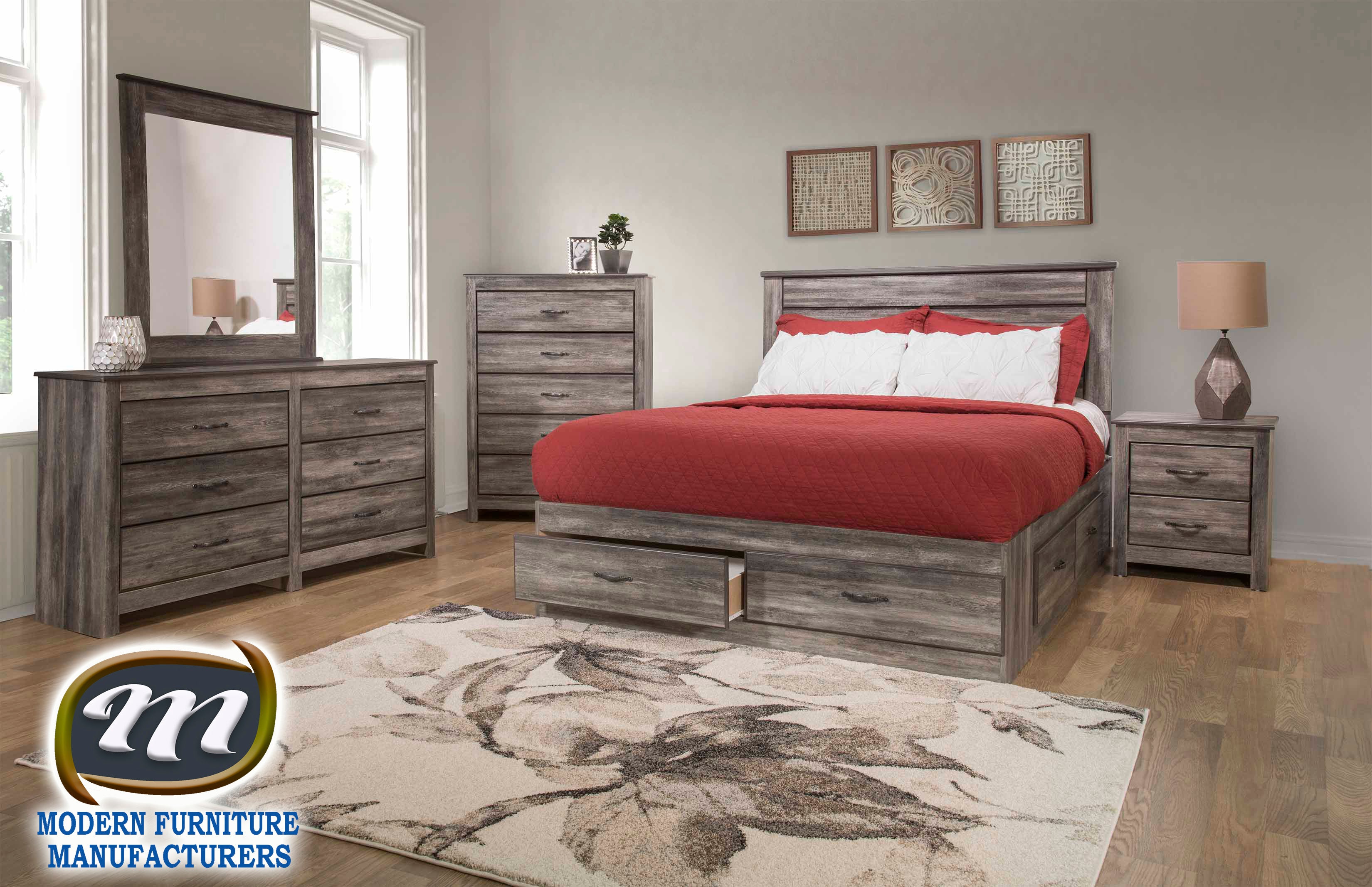 6 PC Bedroom Set Suede Grey 6720