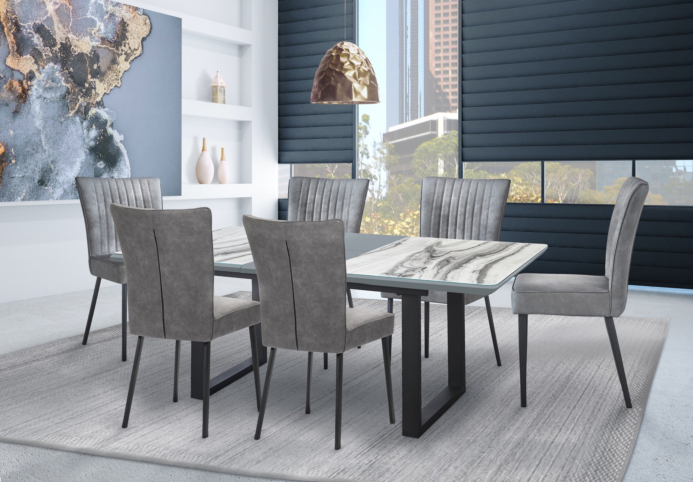 Barcelona Grey & White Extendable Dining Set 6841