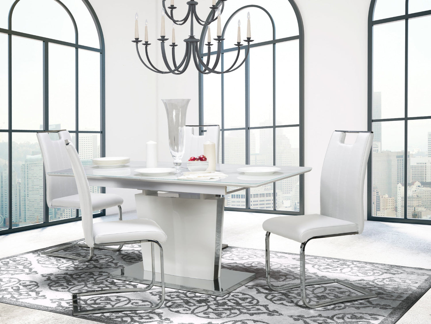 Faux Marble Dining Set - White