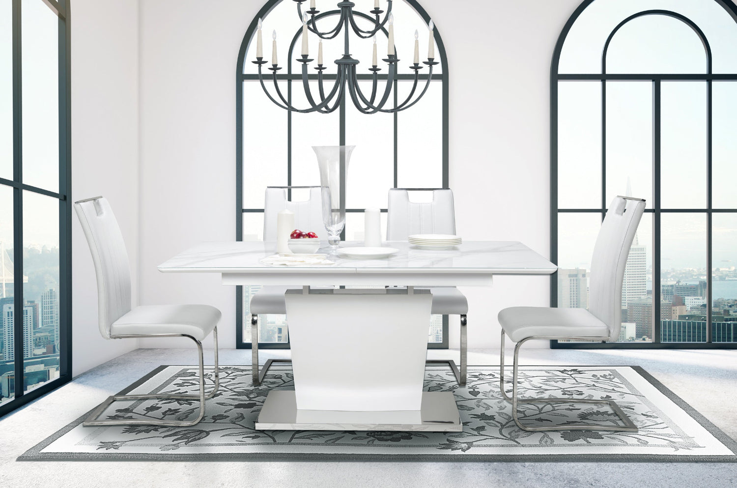 Faux Marble Dining Set - White