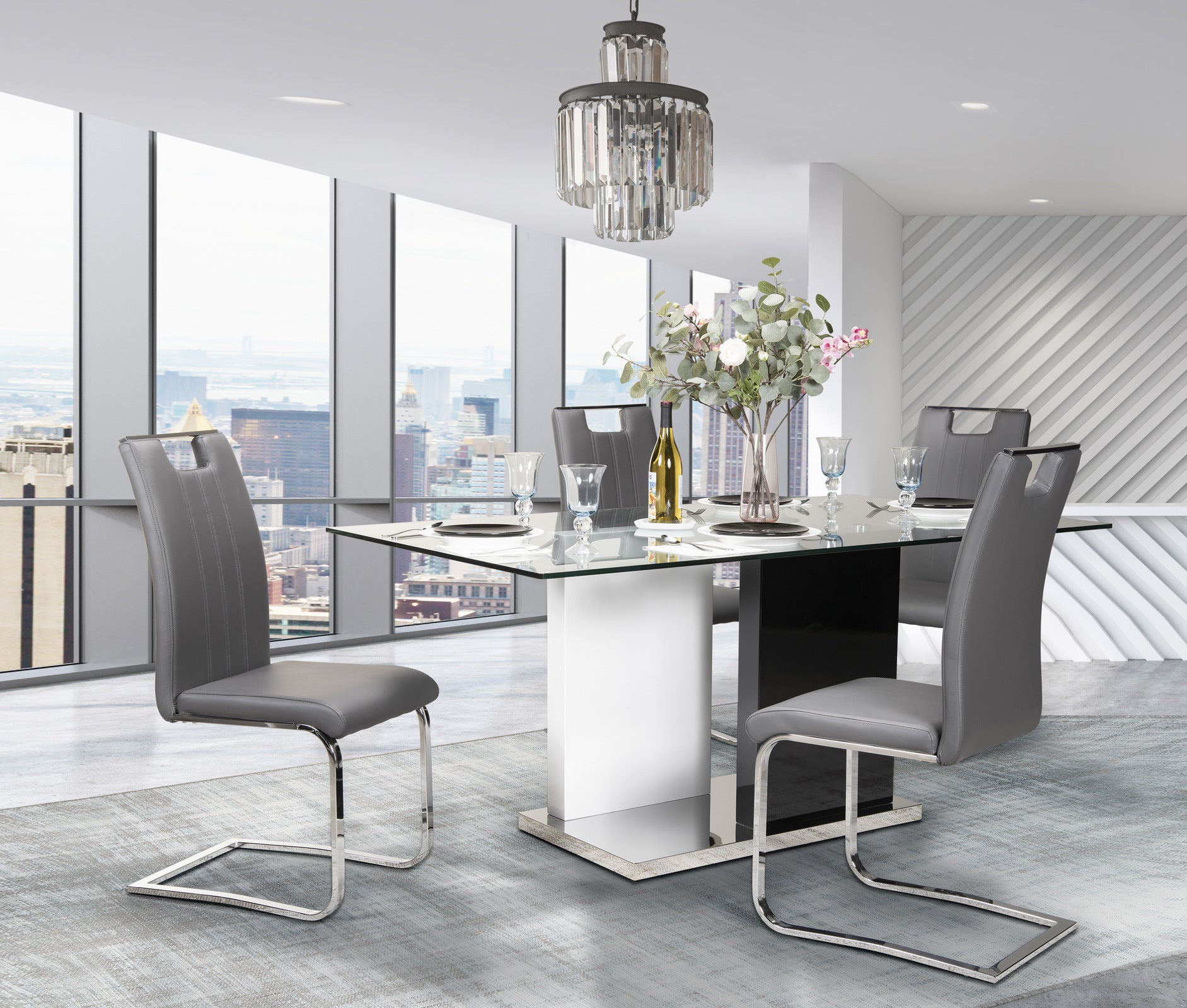 Libra Glass Dining Table With Grey Chairs 6848-67/738S4
