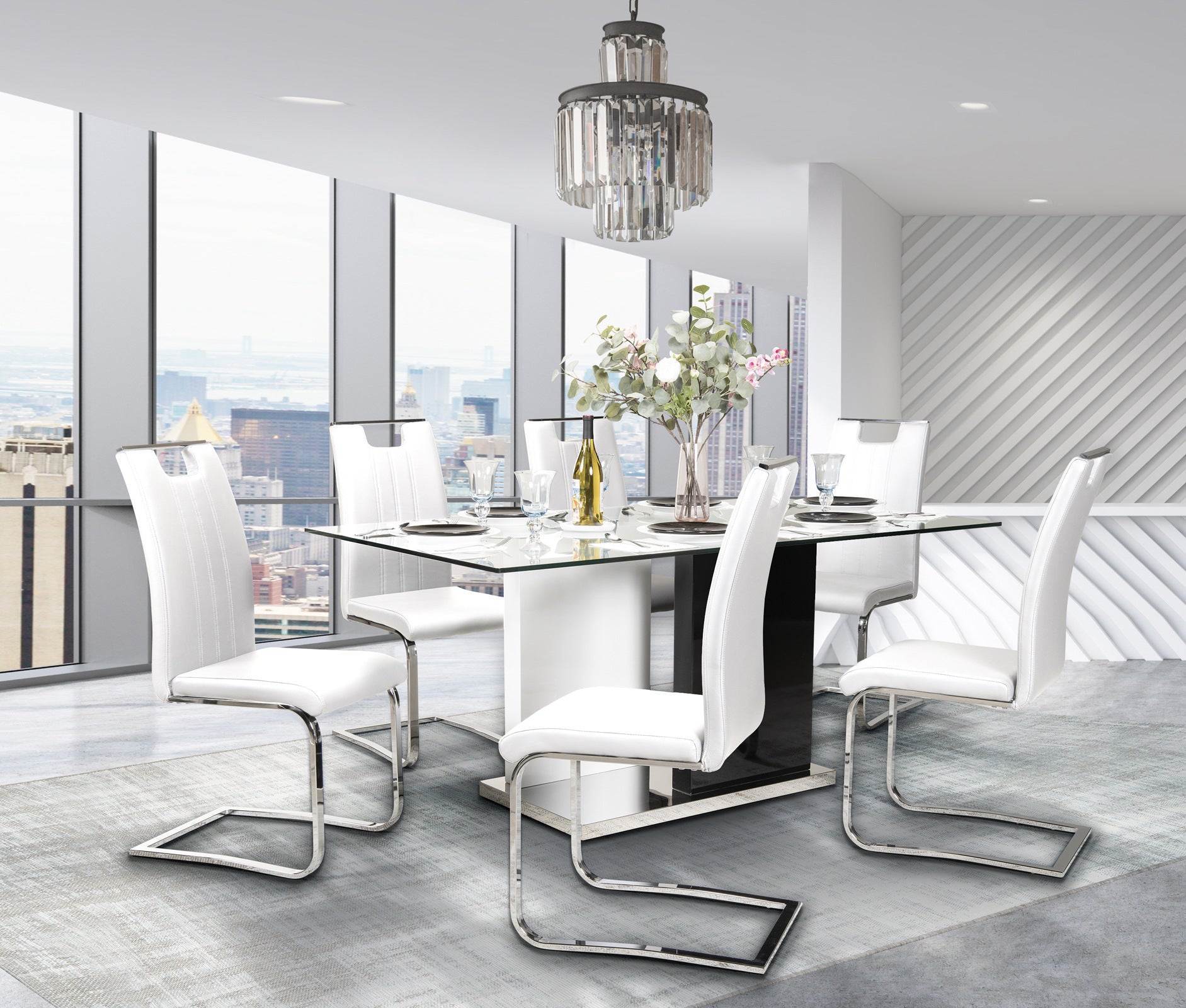 Libra Glass Dining Set With White Chairs 6848-67/738S4