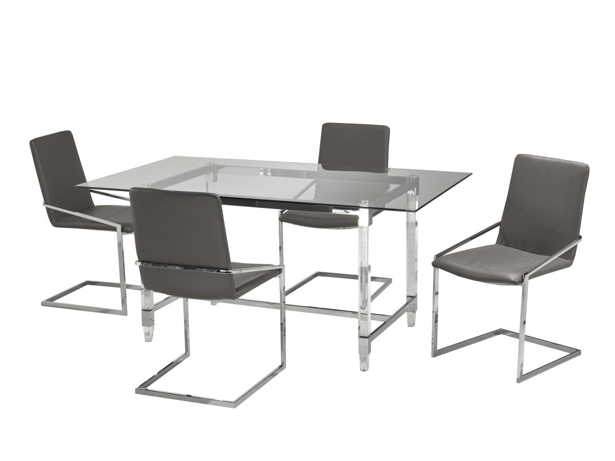 Rectangular Glass Dining Table With 4 Gray Chairs 61537