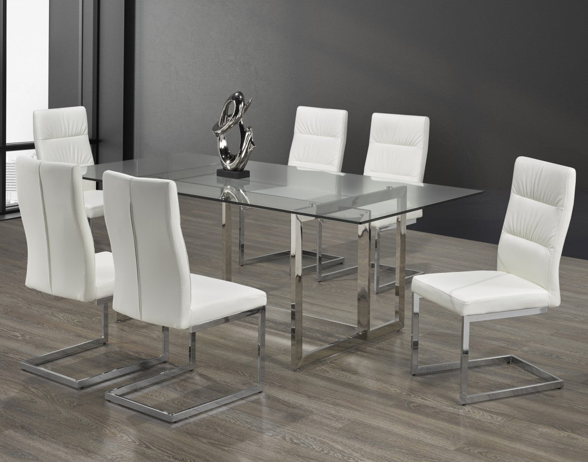 Rectangular Glass Dining Table With 6 Chairs White 5005