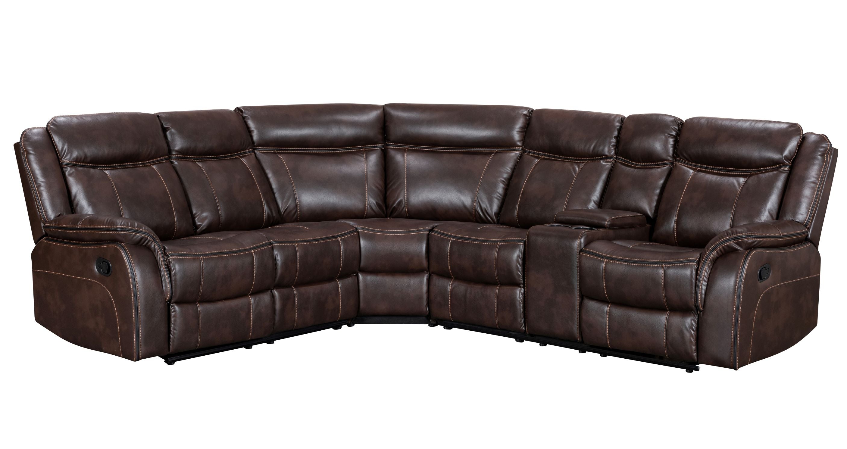 Neoma Manual Recliner Sectional Sofa Brown Gel Leather 70220