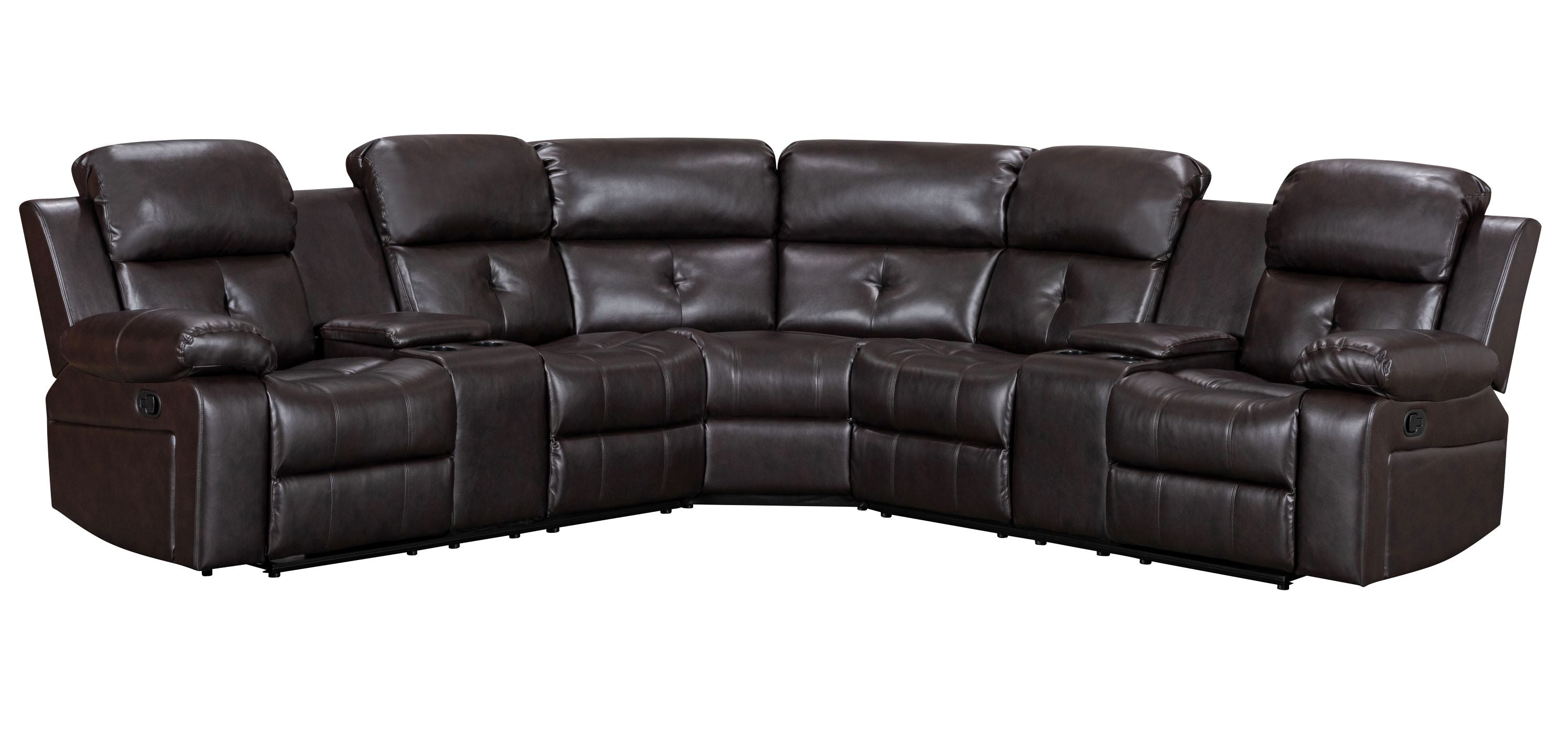 Marcel Manual Recliner Sectional Sofa Dark Brown Gel Leather 73010