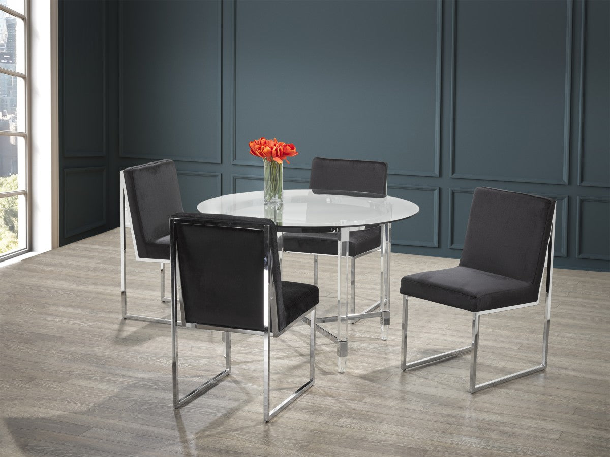 Glass Round Dining Table With 4 Chairs Black 61535